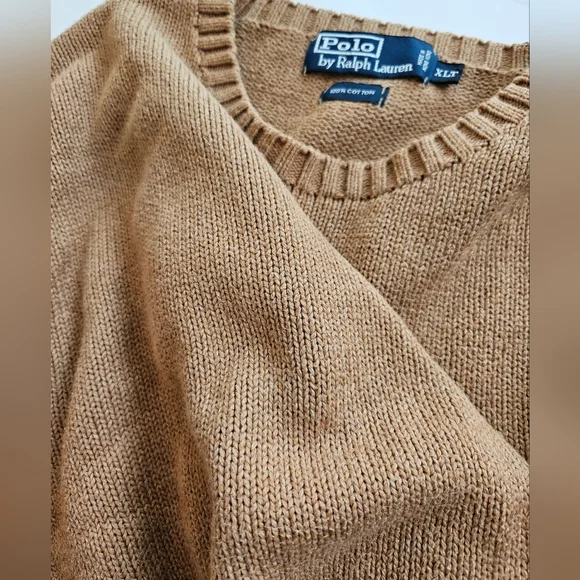Polo by Ralph Lauren Men's Tan Beige Sweater Size XL Tall 100% Cotton - Picture 14 of 14